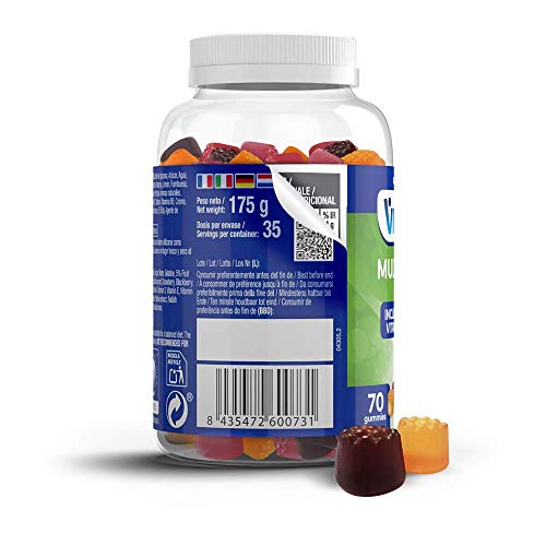 VITALDIN Multivitaminas gummies – Complemento Alimenticio para Mujer y Hombre Adulto con 11 Vitaminas & Minerales - 70 gominolas (suministro para 1 mes), sabor a Frutas – Vitalidad & Inmunidad