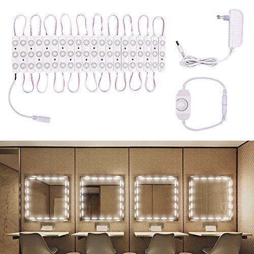 Viugreum Luces LED de Espejo,Luces de camerino,DIY Lámpara para Espejo de maquillaje, Luces Modulos Para espejo,armario,estantería,tocador,60 Bombillas LED