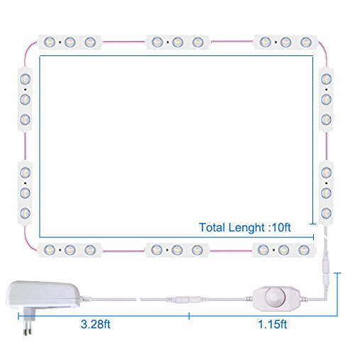 Viugreum Luces LED de Espejo,Luces de camerino,DIY Lámpara para Espejo de maquillaje, Luces Modulos Para espejo,armario,estantería,tocador,60 Bombillas LED