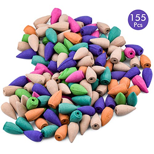 WEKON 155pcs Cono Reflujo, Cono de Incienso, Cono Sándalo Natural, Incienso Pagoda Aromaterapia Olor a Flores Perfume Doméstico Colores Surtidos Meditación SPA 2.3cm Olor Tranquilo Antiestrés