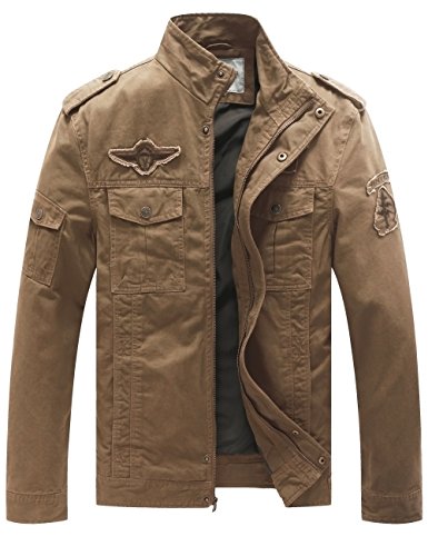 WenVen Chaqueta de Algodón Aviador Casual Caqui Hombre Small