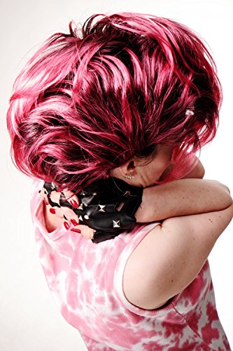 WIG ME UP- PW0078-1-P103PC41 Peluca Negra bisoñe Glam Punky Peinado mohicano Negro -Pinky