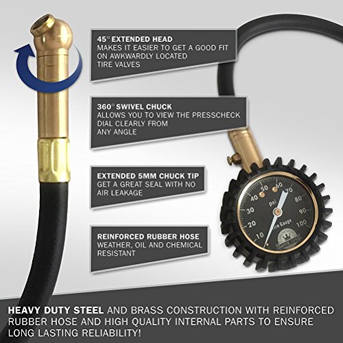 WINOMO neumático de calibre inflado neumático medidor de presión de 100 PSI precisa aire presión para coche y motocicleta con 4 tapones de válvula gratis