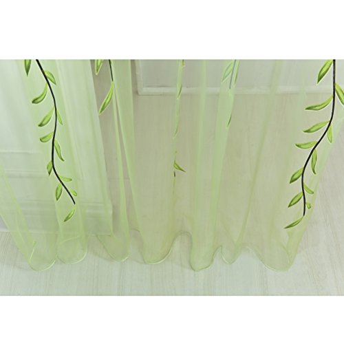 WINOMO Visillos para Ventanas Cortina Voile con Bordado Hoja Verde 100x270cm