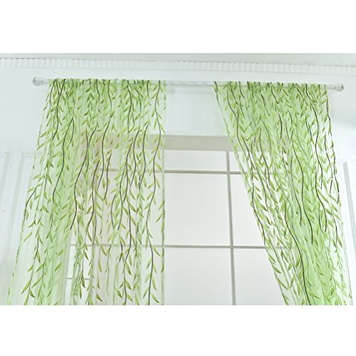 WINOMO Visillos para Ventanas Cortina Voile con Bordado Hoja Verde 100x270cm