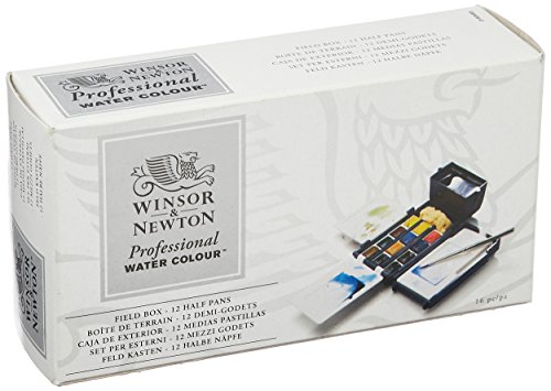 Winsor & Newton Profesional - Set caja de campo de 12 medio godets de acuarelas, multicolor