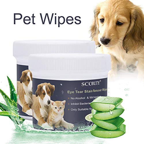 Wipes, Toallitas húmedas, Toallitas para Perros y Gatos, Pet Eye Wet Wipes Cat Tear Stain Remover , Toallitas Limpiadoras para los Ojos de Perros y Gatos, Frescos desodorizantes e hipoalergénicos