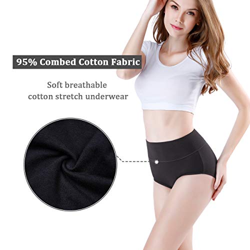 wirarpa Braguitas Culotte Algodón para Mujer Bragas de Cintura Alta Cómodo Faja Reductora Ajustan Pack de 4 Negro XXL