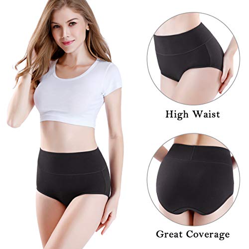 wirarpa Braguitas Culotte Algodón para Mujer Bragas de Cintura Alta Cómodo Faja Reductora Ajustan Pack de 4 Negro XXL