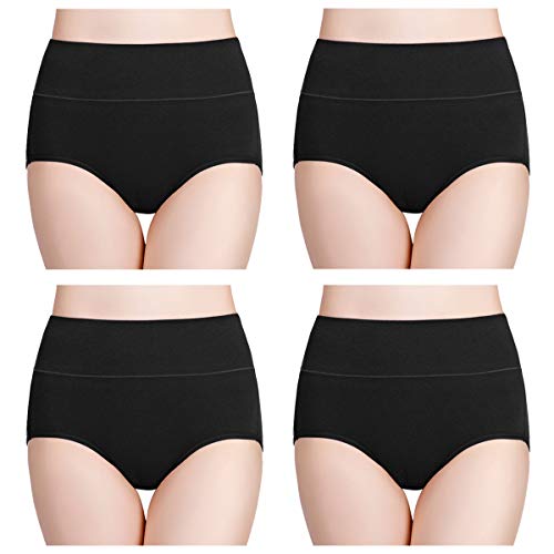 wirarpa Braguitas Culotte Algodón para Mujer Bragas de Cintura Alta Cómodo Faja Reductora Ajustan Pack de 4 Negro XXL