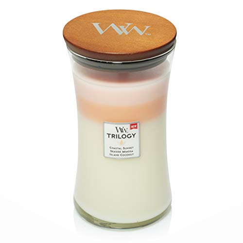 WoodWick Trilogy vela perfumada grande en forma de reloj de arena con Pluswick Innovation, Escapada a la isla