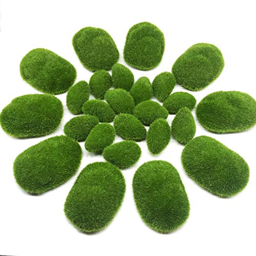 Woohome Musgo Artificial Rocas Decorativas, 25 Pz 2 Tamaño Piedras Artificiales Decorativas de Imitación para Jardines, Diseño de Terrarios de Hada, Arreglos Florales y Manualidades