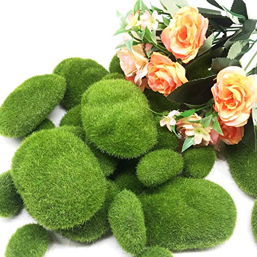 Woohome Musgo Artificial Rocas Decorativas, 25 Pz 2 Tamaño Piedras Artificiales Decorativas de Imitación para Jardines, Diseño de Terrarios de Hada, Arreglos Florales y Manualidades