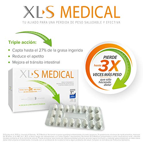 XL-S Medical Captagrasas para Perder Peso, Capta 28% de la Grasa Ingerida (1), Comprimidos para Adelgazar, 1 Mes de Tratamiento, 180 comprimidos