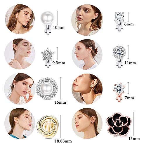 YADOCA 8 Pares Pendientes Clip Mujer Pendientes Flor Rose Cz Pendientes Perla Pendientes Sin Agujero No Perforado Set Clip Pendientes para Mujeres Niñas