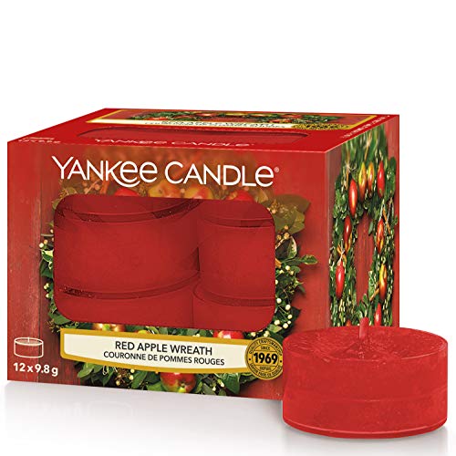 Yankee Candle Corona de Manzanas Rojas Velas de Té Aromáticas Paquete de 12 Unidades, Rojo, 9.1x8.8x6.3 cm