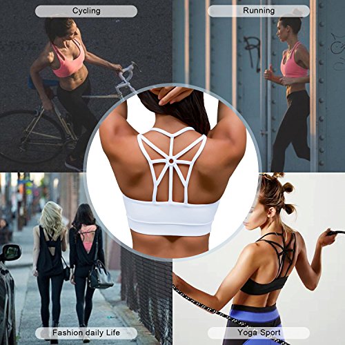 YIANNA Sujetador Deportivo Mujer Alto Impacto Relleno Sujetadores Deportivos Yoga Top Deporte Fitness sin Costuras Blanco, YA139 Size S