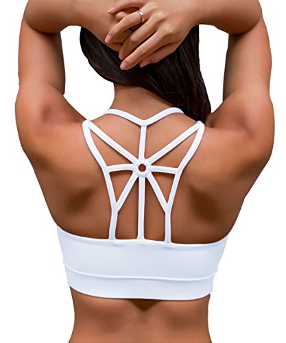 YIANNA Sujetador Deportivo Mujer Alto Impacto Relleno Sujetadores Deportivos Yoga Top Deporte Fitness sin Costuras Blanco, YA139 Size S