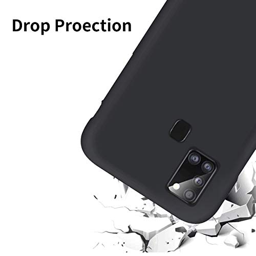 YiKaDa - Funda para Samsung Galaxy A21s + [2 Unidades] Cristal Templado Protector de Pantalla, Cáscara Suave de Silicona TPU Líquida Funda Forro de Gamuza de Microfibra Suave Cojín - Negro