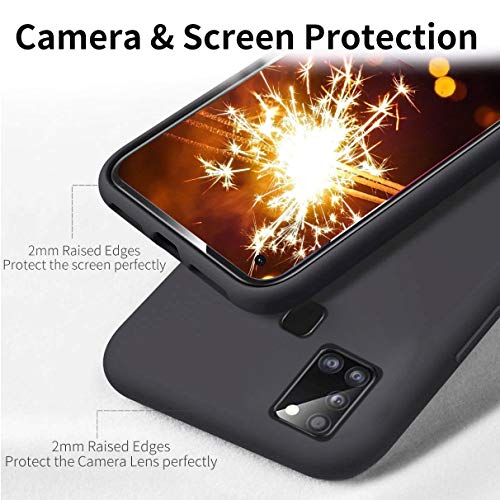 YiKaDa - Funda para Samsung Galaxy A21s + [2 Unidades] Cristal Templado Protector de Pantalla, Cáscara Suave de Silicona TPU Líquida Funda Forro de Gamuza de Microfibra Suave Cojín - Negro