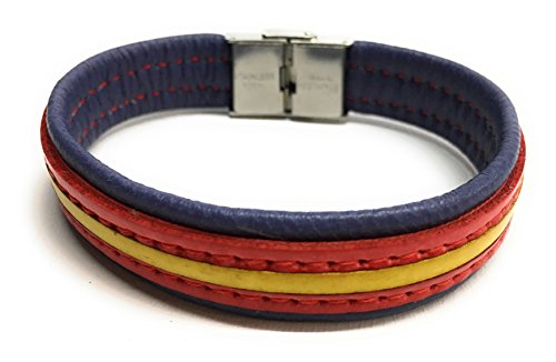 YOJAN PIEL Pulsera De Cuero Bandera De España (Fabricada Artesanalmente) (Azul Oscuro)