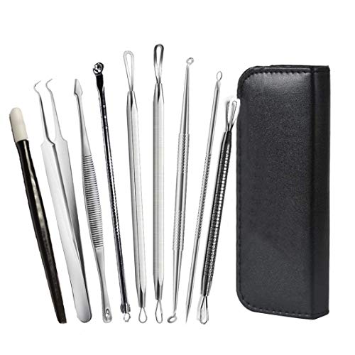 Yolistar Aguja Extractor Limpiador 9 Pcs, Blackhead, Acné, Comedones Remover, Juego de Cabeza Doble de Acero Inoxidable, Acné Punto Negro Extractor Herramientas