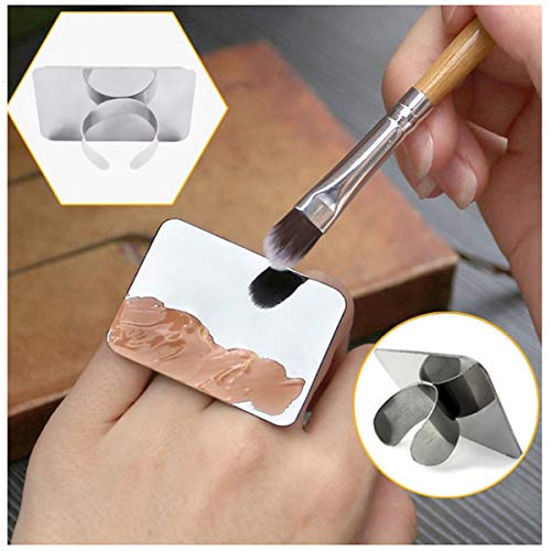 Yueser 3 Piezas Paleta de Mezcla de Maquillaje Uñas Arte Paleta Anillo de Acero Inoxidable para Sombra de Ojos/Pestañas/Lápices Labiales/DIY Uñas Arte Herramienta