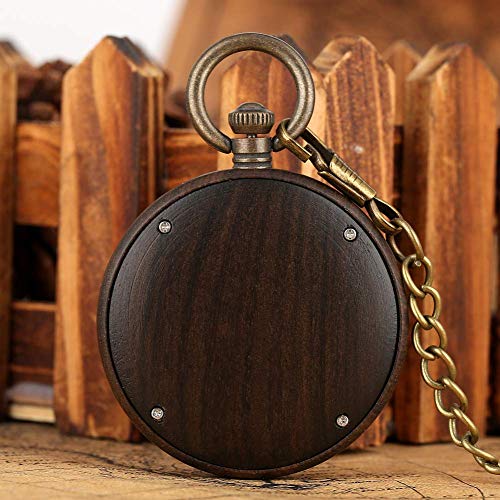 Yxxc Maravilloso Reloj de Bolsillo de Cuarzo con Esfera marrón para Mujer, Relojes de Bolsillo de Madera con números árabes claros para Mujer, excelente Reloj Colgante de Madera de Cara