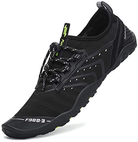 Zapatos de Agua para Buceo Snorkel Surf Piscina Playa Vela Mar Río Aqua Cycling Deportes Acuáticos Calzado de Natación Escarpines para Hombre Mujer,019 Negro,42