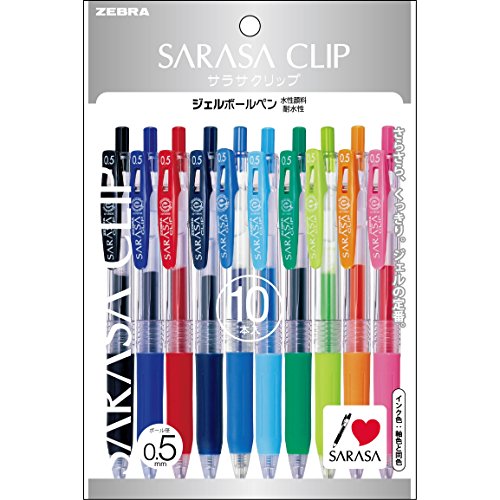 Zebra Sarasa Push Clip Gel Ink Pen - 0.5 mm - 10 Color Set by Zebra