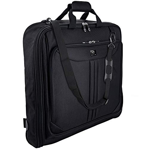 ZEGUR Funda para Ropa para 3 Trajes o Vestidos Ideal como Equipaje de Mano – Maletín de Viaje de Ocio o de Negocios de 1 m – Bolsa con Compartimentos y con Correa para el Hombro Ajustable – Negro