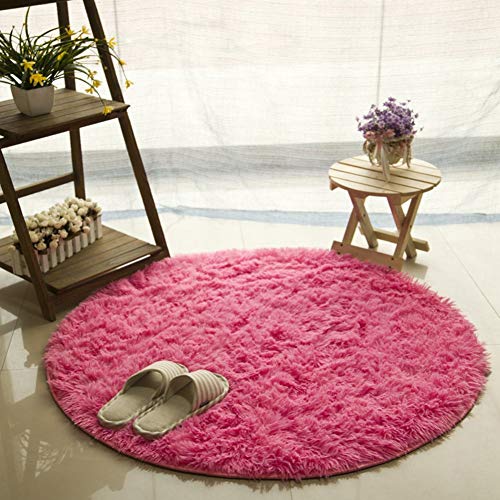 ZHUAN Alfombra Shaggy para Sala de Estar, Alfombra de área mullida de Pelo Largo súper Suave Alfombra Redonda acogedora Alfombras de Dormitorio Dormitorio-Rosa 100x100cm (39x39 Pulgadas)