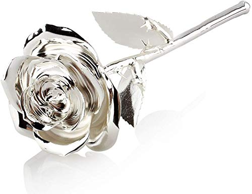 ZJchao - Regalos navideños para Ella - Rosa metálica de Tallo Largo chapada en Oro de 24k para Cocina, hogar, día de San Valentín o Aniversarios (Plata)