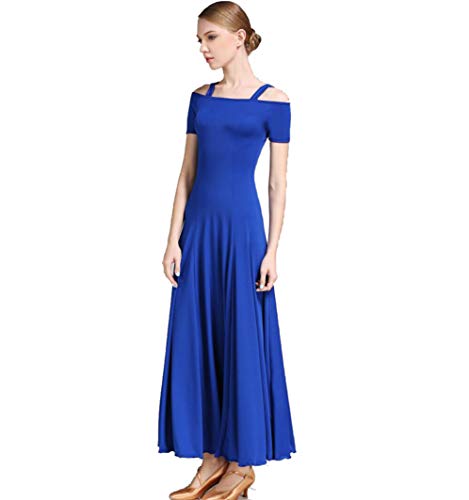 ZYLL Mujeres Moderno Waltz Tango Ropa de Baile Vestido Corto de Manga Faldas de Baile de salón,Blue,S