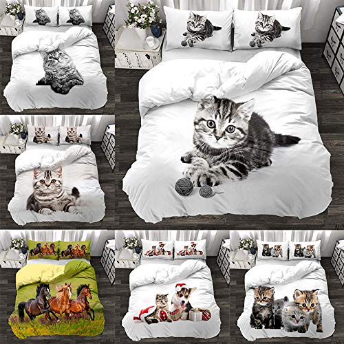 zzkds Animal Cat Ropa de Cama de Tres Piezas Caballo 3D de Tres Piezas para niños y niñas sábanas Escolares AHW-15 220 * 240 (Tres Juegos)