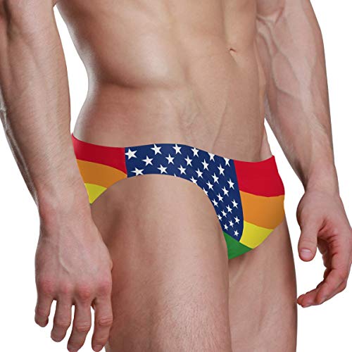 ZZKKO - Bikini de playa con bandera nacional para hombre, ropa interior deportiva, Hombre, Bandera del orgullo gay de América, L