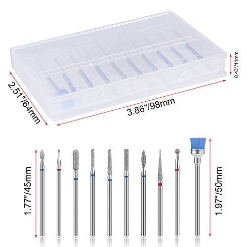 10 Piezas Fresas Torno Manicura Anself Cabeza de Molienda,MWOOT Brocas para Uñas Limpiador de Cutículas Cepillo de Taladro del Polvo para Quitar Acrílico o Gel