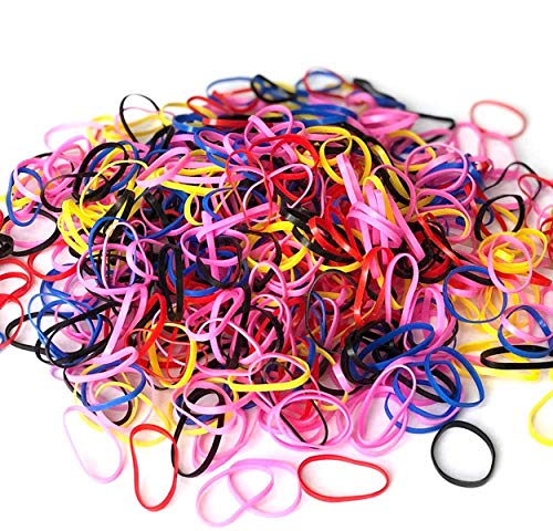 1000 PCS Mini bandas de goma，Mini bandas elásticas pequeñas bandas elásticas para el cabello Bandas de goma para Cabello De Niños Cabello (negro + colorido)