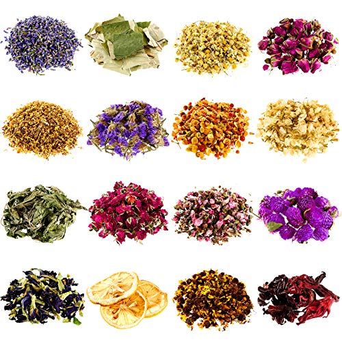 16 Bolsas Flores Hierbas Secas Conjunto de Flores Hierbas Secas Múltiples Naturales Flores Secas de Capullos de Rosa Lavanda para DIY Velas Resina Joyería Uñas Manualidades