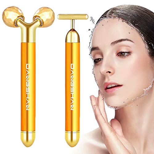 2-EN-1 Beauty Bar 24k Golden Pulse Facial Masajeador facial, Electrico de Masaje Para la piel Sensible, Lifting facial instantáneo, Antiarrugas, Para Frente, Mejilla, Cuello, Brazo, Ojos, Nariz