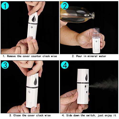 2 Pulverizador de Cara de Nano Mini Vaporizador de Vapor de Cara Portátil Rociador de Niebla Práctico con Espejo Diseño Hidratante e Hidratante para Cuidado de Piel, Maquillaje, Extensión de Pestañas