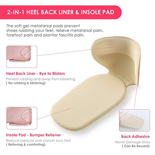 4 Pares T-forma Plantillas Silicona Gel Almohadillas, Mnioky Talonera para Protectores de Talón para Zapatos Planospara Mujeres Como para Hombres