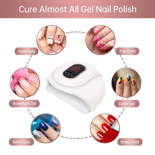 54W Lámpara Secadora de Uñas,LED/UV para Esmalte Uñas de Gel,3 modos para tiempo con Pantalla LCD para Manicura/Pedicure Nail Art en el Hogar y el Salón(Blanco)