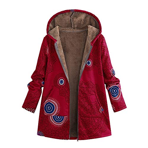 Abrigo De Invierno Mujer Libre Abrigos para Mujer Rebajas Talla Grande Abrigo con Capucha De Manga Larga Vintage Cremallera Señoras Abrigos con Bolsillos Gruesos De Lana riou (2-Red, XXXXXL)