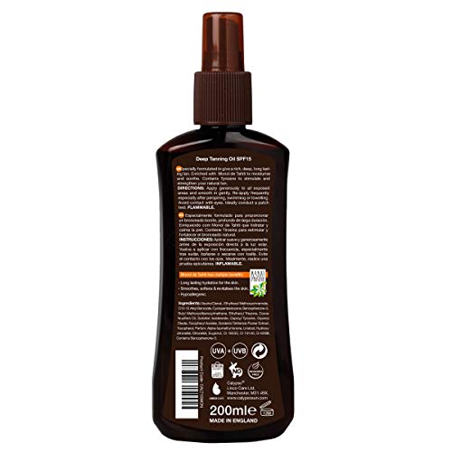 Aceite de bronceado intenso Calypso Monoi Tahiti con SPF15, 200 ml