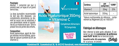 Ácido hialurónico 350mg + Vitamina C - 90 Comprimidos - Vegano - Altamente dosificado