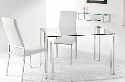 Adec - Dali, Mesa de Salon Rectangular, Mesa de Comedor o Cocina, Acabado en Cristal y Patas Cromadas, Medidas 120 cm (Largo) x 80 cm (Ancho) x 75 cm (Alto)