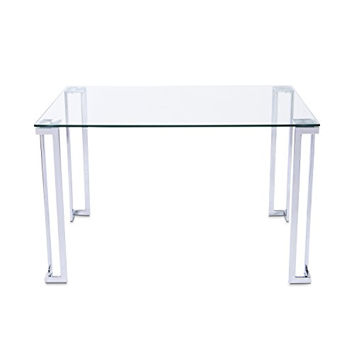 Adec - Dali, Mesa de Salon Rectangular, Mesa de Comedor o Cocina, Acabado en Cristal y Patas Cromadas, Medidas 120 cm (Largo) x 80 cm (Ancho) x 75 cm (Alto)