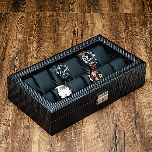 ADSE Caja de Almacenamiento de Relojes para Hombres/Mujeres Caja de Almacenamiento de 10 Joyas de Cuero sintético con Cerradura de Cubierta de Vidrio