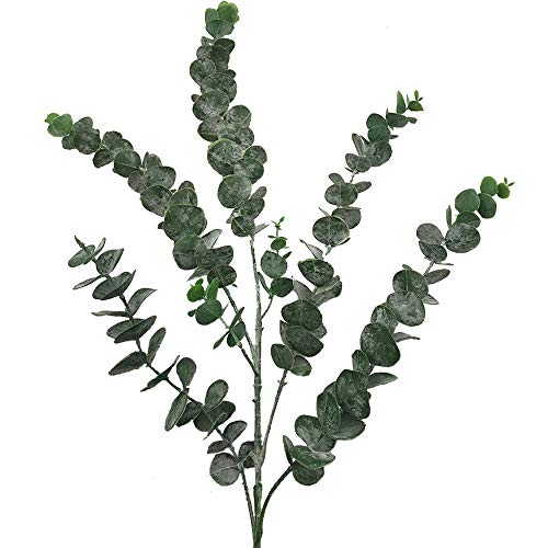 Aisamco Paquete de 3 Hojas de Eucalipto Spray con 5 Tallos Ramas de Plantas de Eucalipto Artificial Plantas de Vegetación Artificial en Verde Gris para la Decoración del Hogar de la Fiesta de Bodas